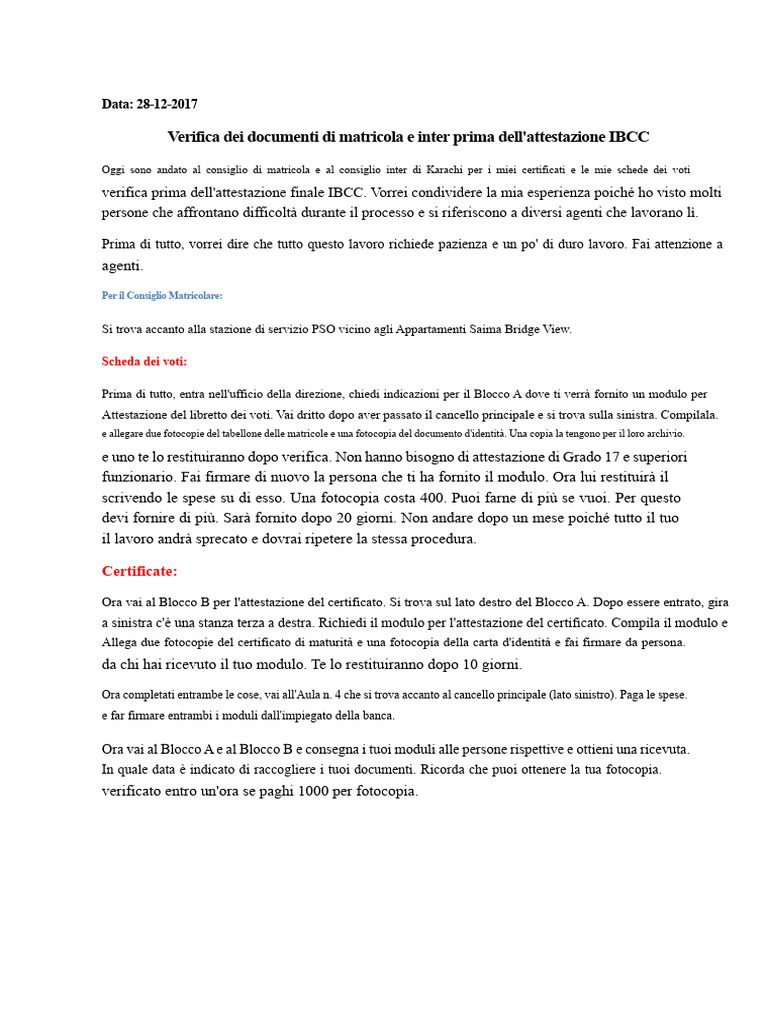 Procedura Per La Verifica Dei Documenti Di Inter e Matricola | PDF