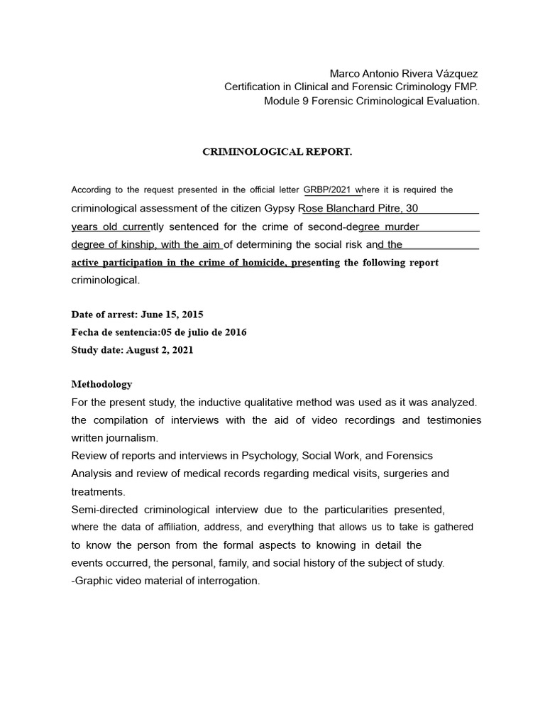 Criminological Report on Gypsy Rose Blanchard | PDF | Crimes | Crime ...