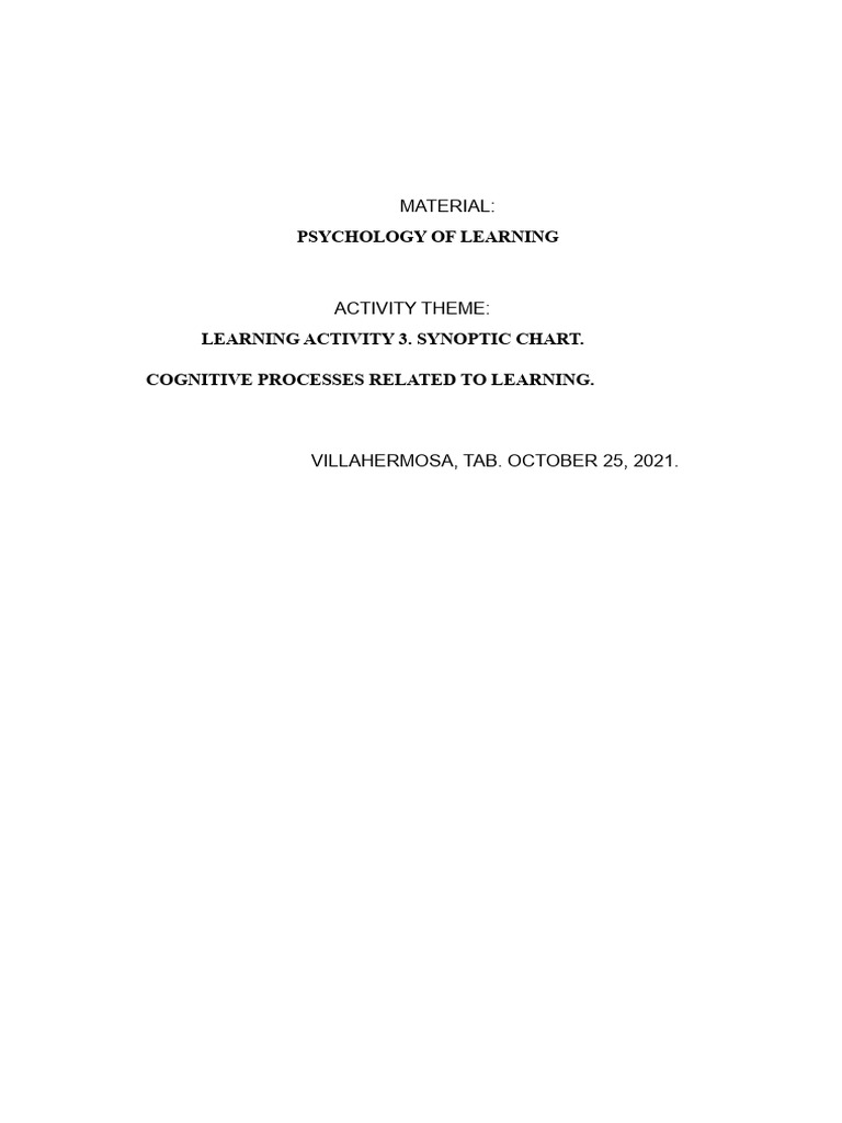 Synoptic Chart - Cognitive Processes Related To Learning | PDF