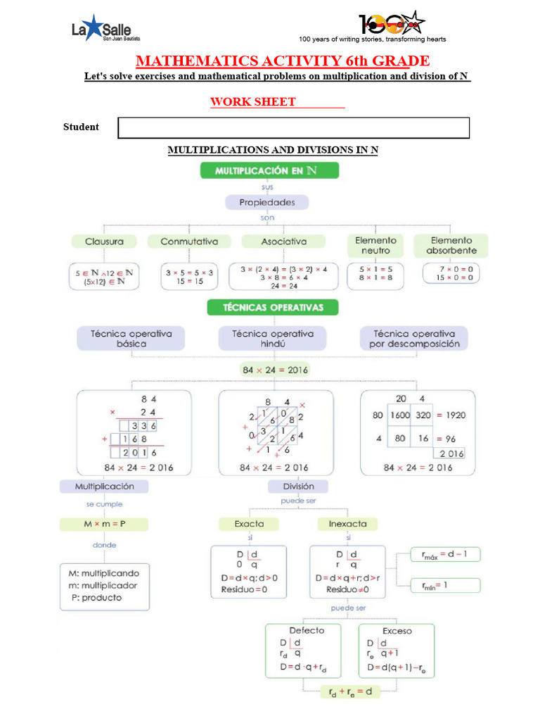 Multiplication and Division N WORKSHEET Week 4 Sixth Grade | PDF ...