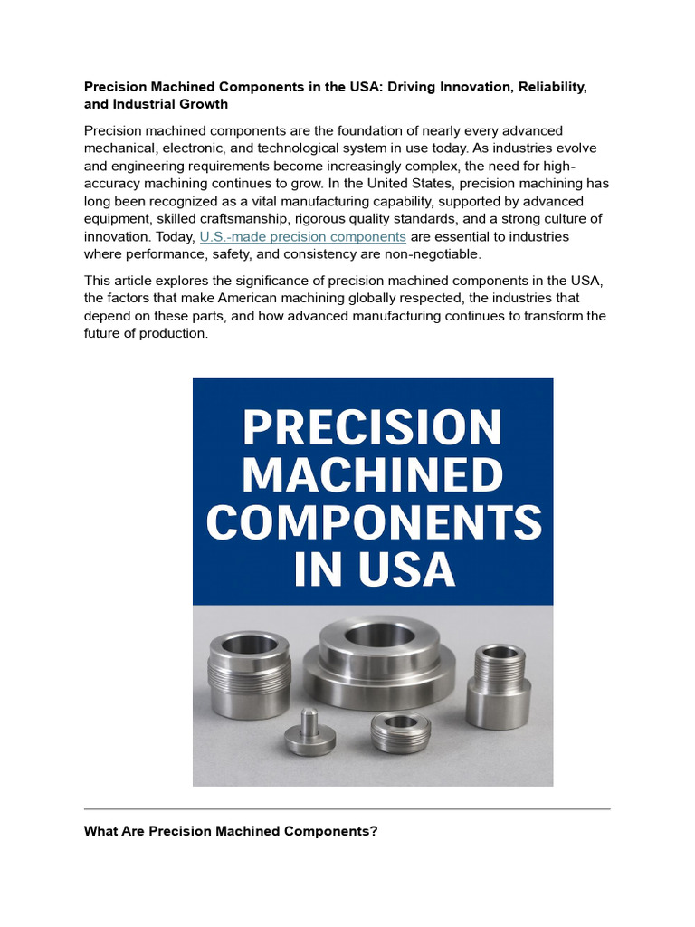 U.S. Precision Machined Components Overview | PDF | Automation | Machining