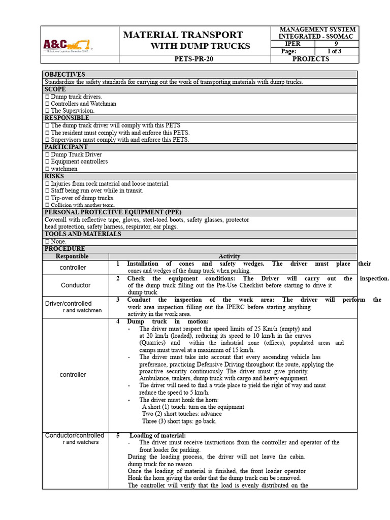 Dump Truck Material Transport Safety Guide | PDF | Truck | Personal ...