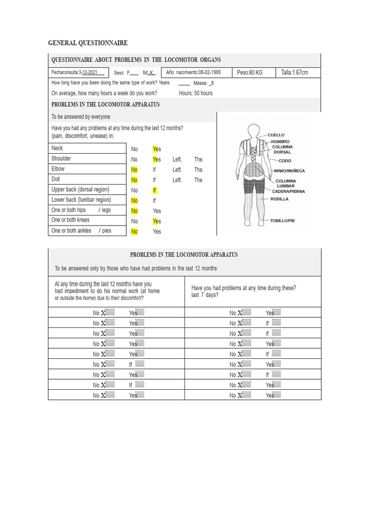 Locomotor Organ Problems Questionnaire | PDF | Musculoskeletal System