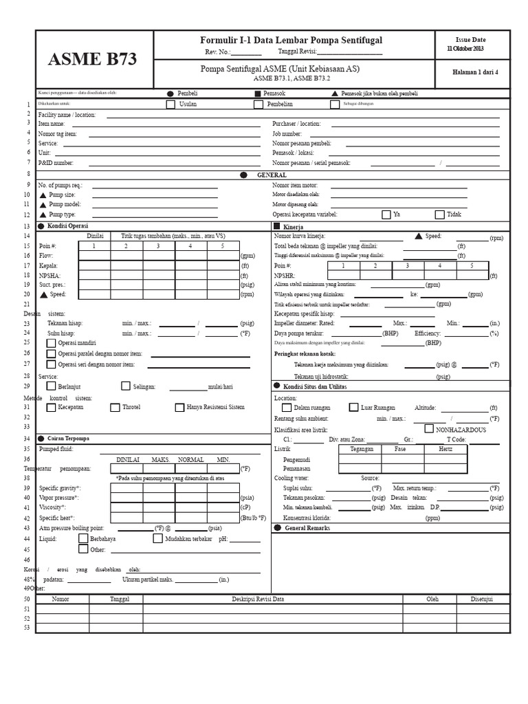 Data Lembar Pompa Sentifugal ASME B73 | PDF