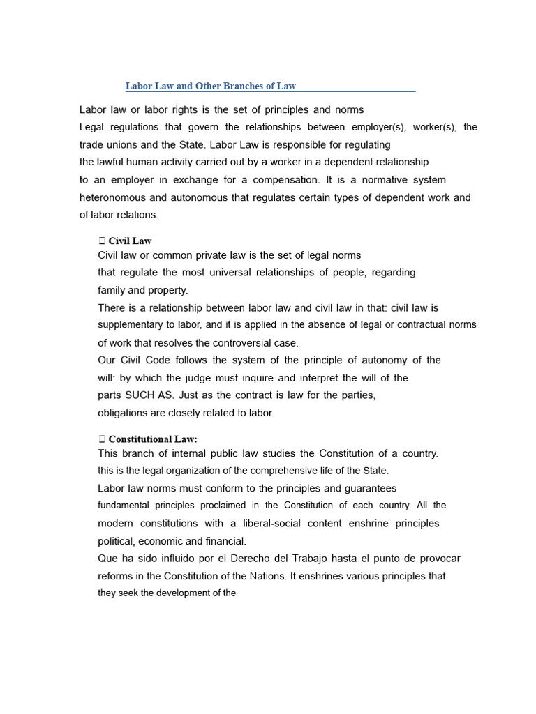 Labor Law and Other Branches of Law | PDF | Labour Law | Employment