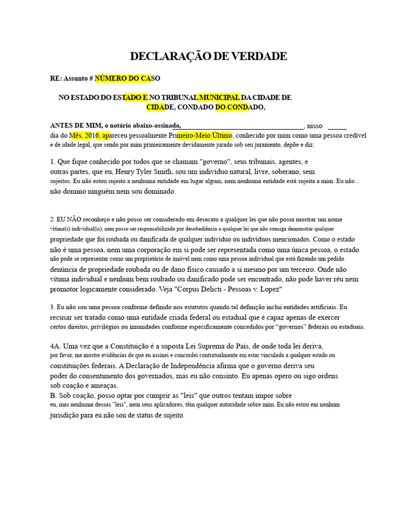 Modelo de Declaração de Verdade | PDF | Propriedade privada | Constituição