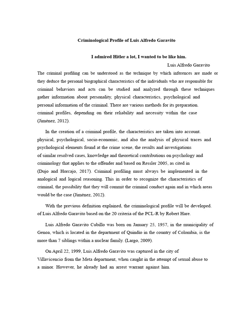 Criminological Profile of Luis Garavito | PDF | Offender Profiling | Crimes