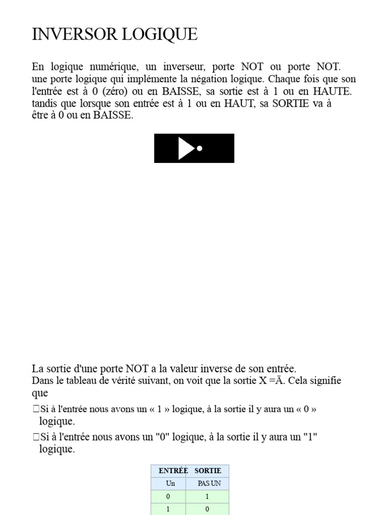 Comprendre l'inverseur logique NOT | PDF