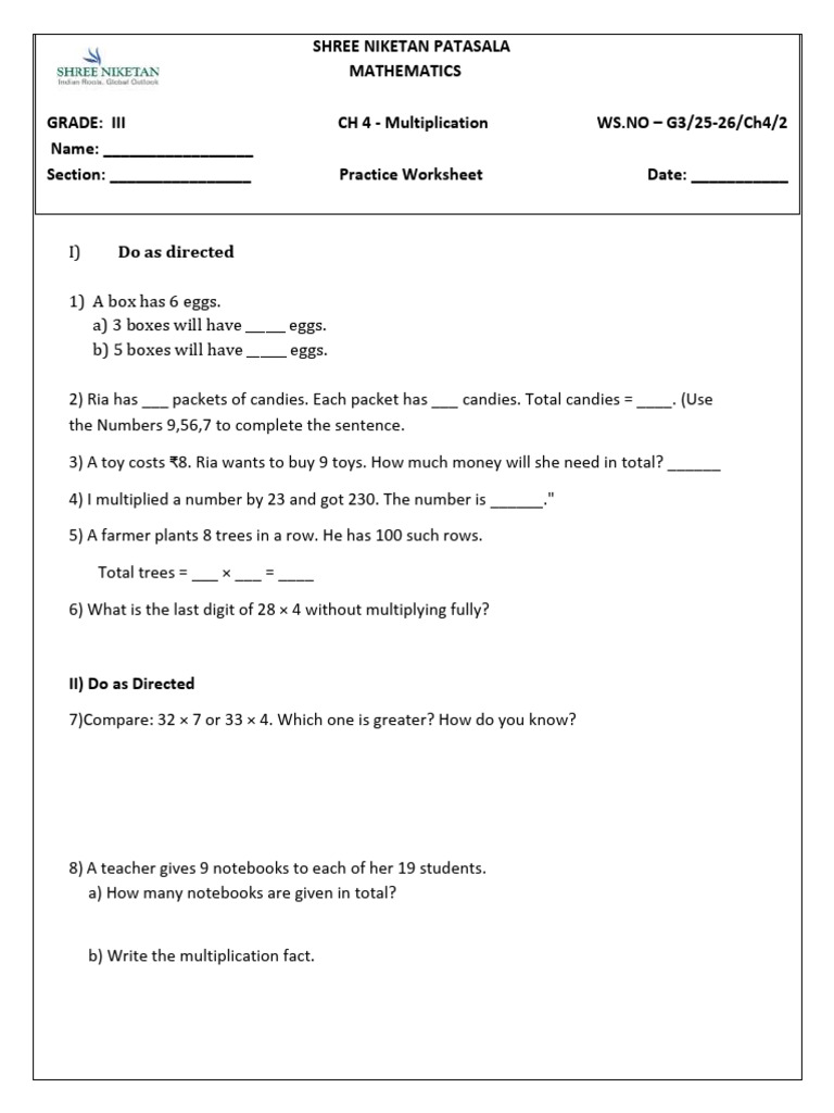 G3 Math Muliplication | PDF