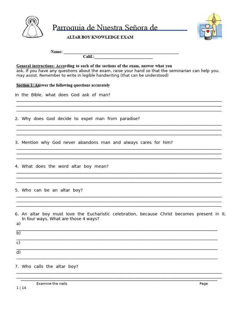 Altar Servers Knowledge Test | PDF | Eucharist | Mass (Liturgy)