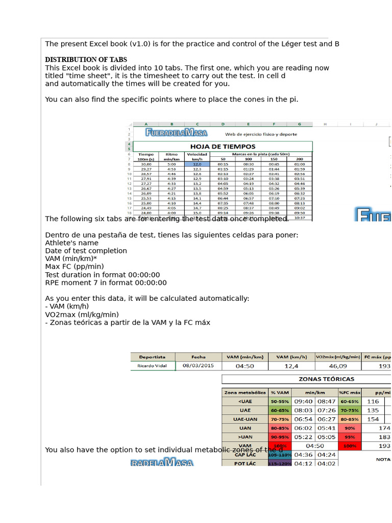 Léger Test Excel Workbook Guide | PDF | Microsoft Excel | Physical Fitness