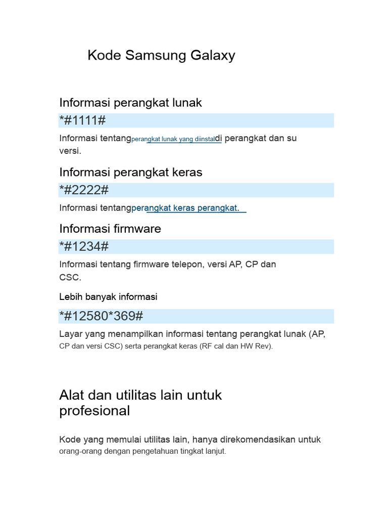 Kode Samsung Galaxy | PDF