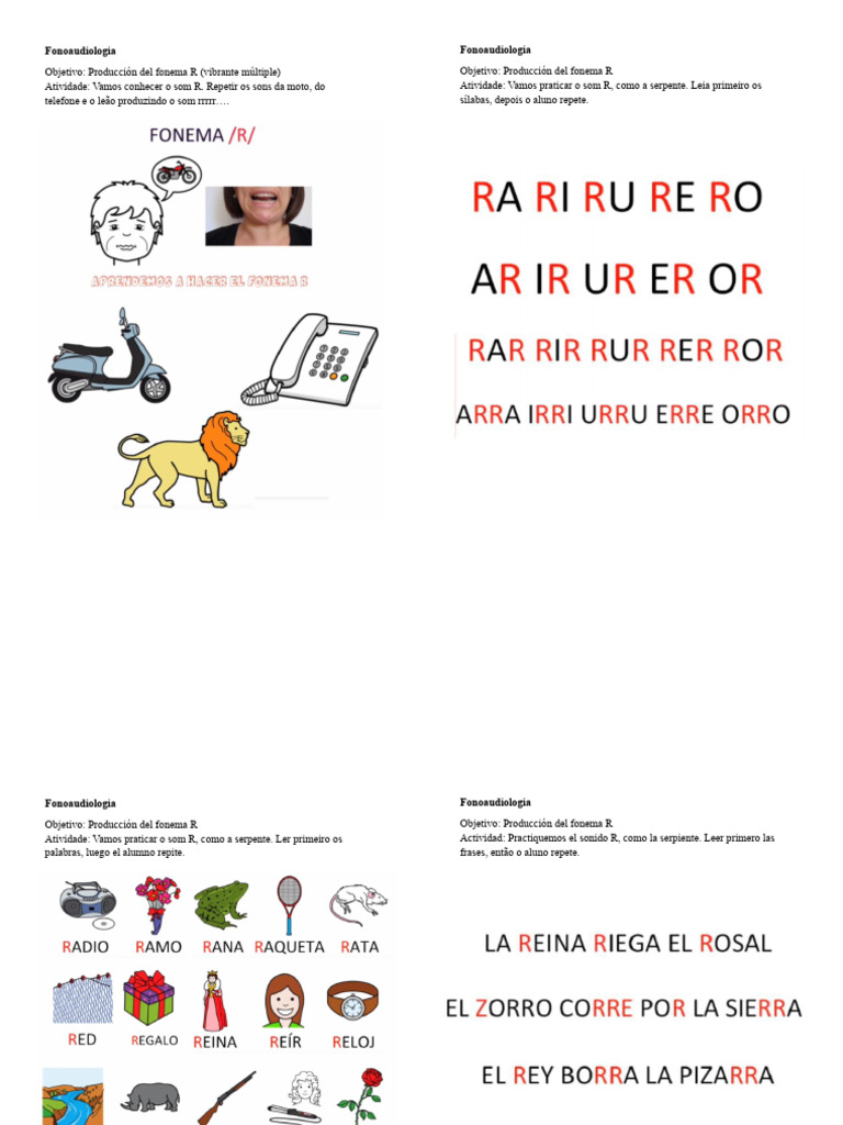 Ejercicios para el fonema R en Fonoaudiología | PDF