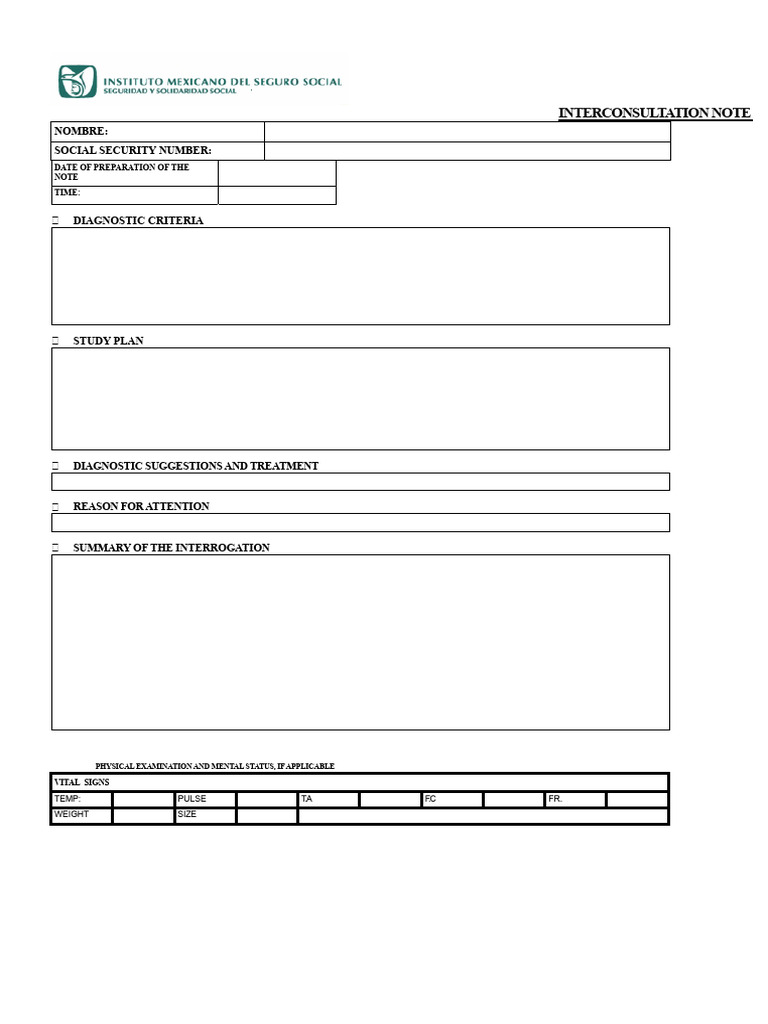 Interconsultation Medical Note Template | PDF