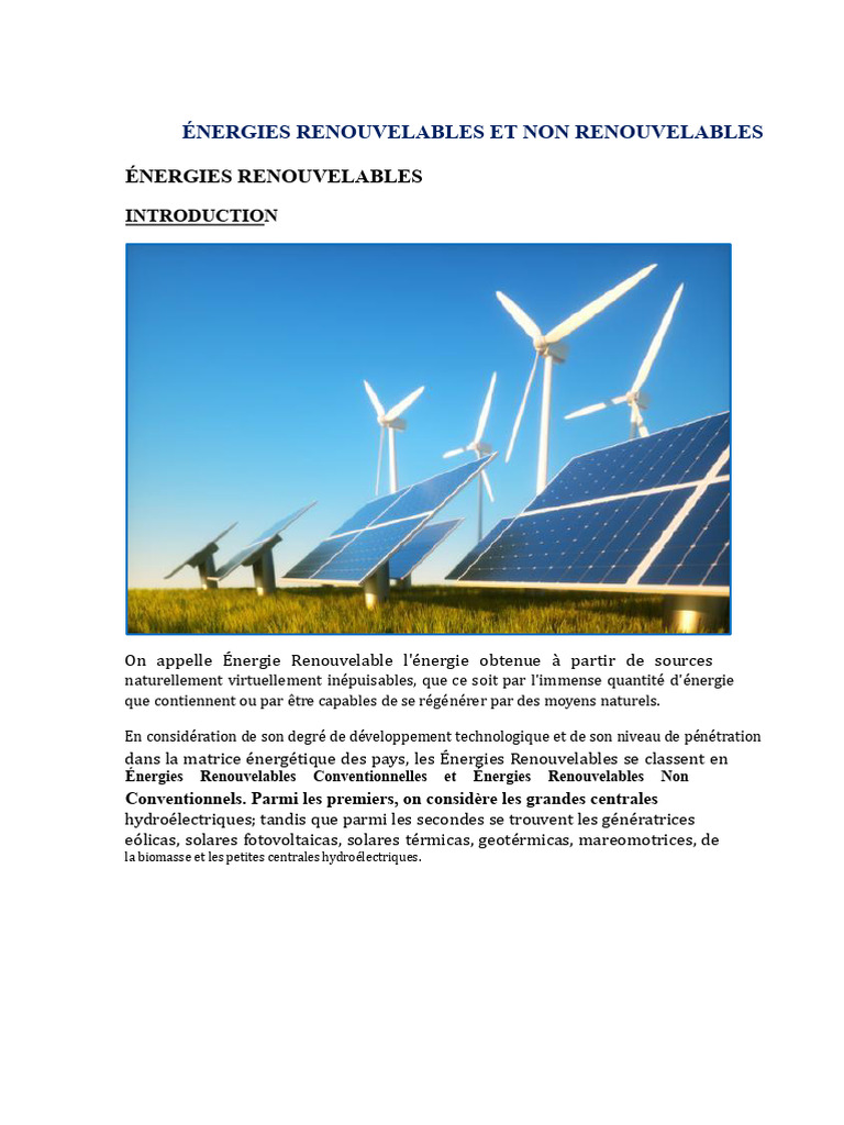 Énergies Renouvelables : Types et Avantages | PDF | Économie ...