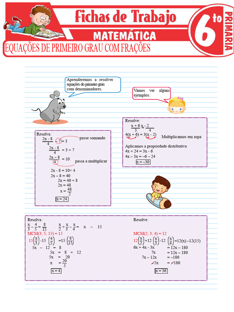 Equações de Primeiro Grau com Frações | PDF | Equações | Matemática