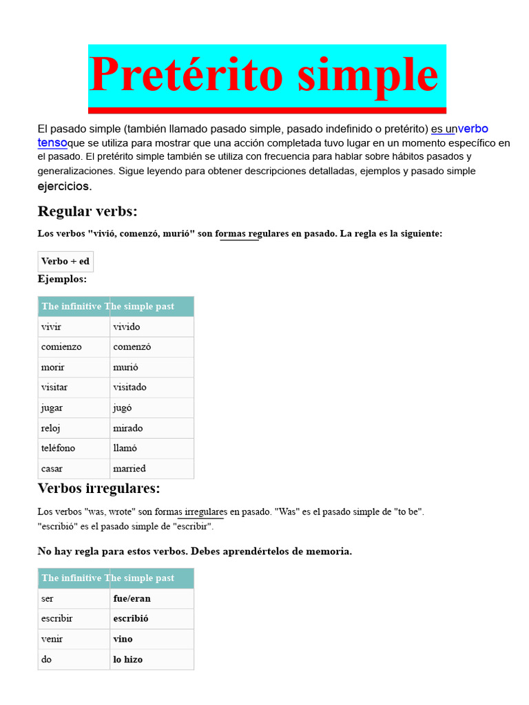 Pretérito Simple | PDF | Lingüística | Gramática