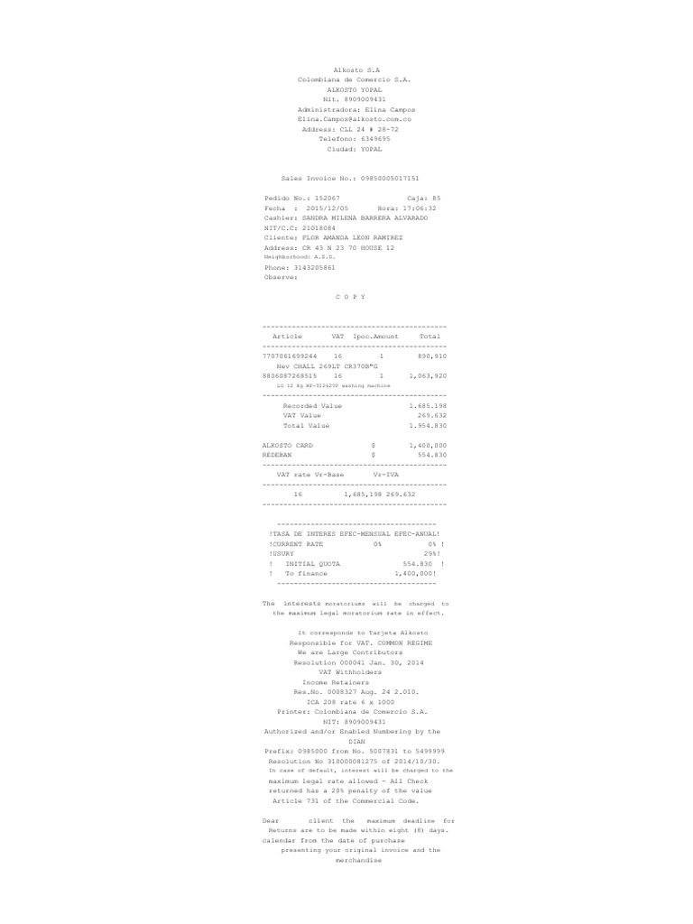 Invoice Refrigerator | PDF