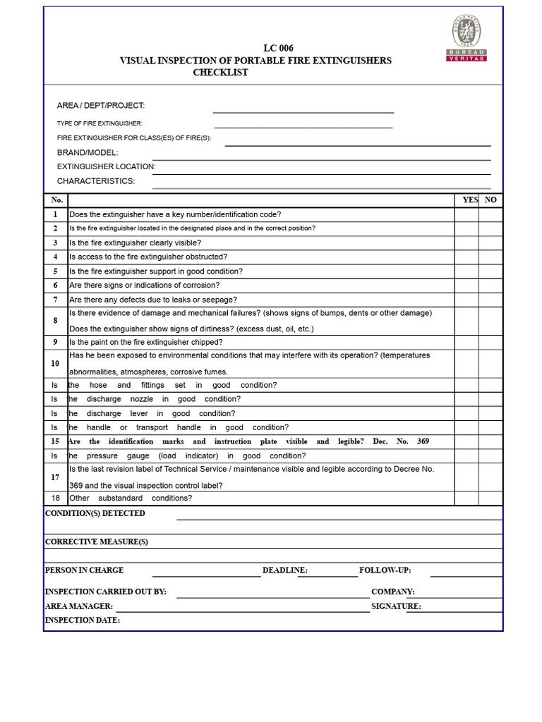 Fire Extinguisher Inspection Checklist | PDF