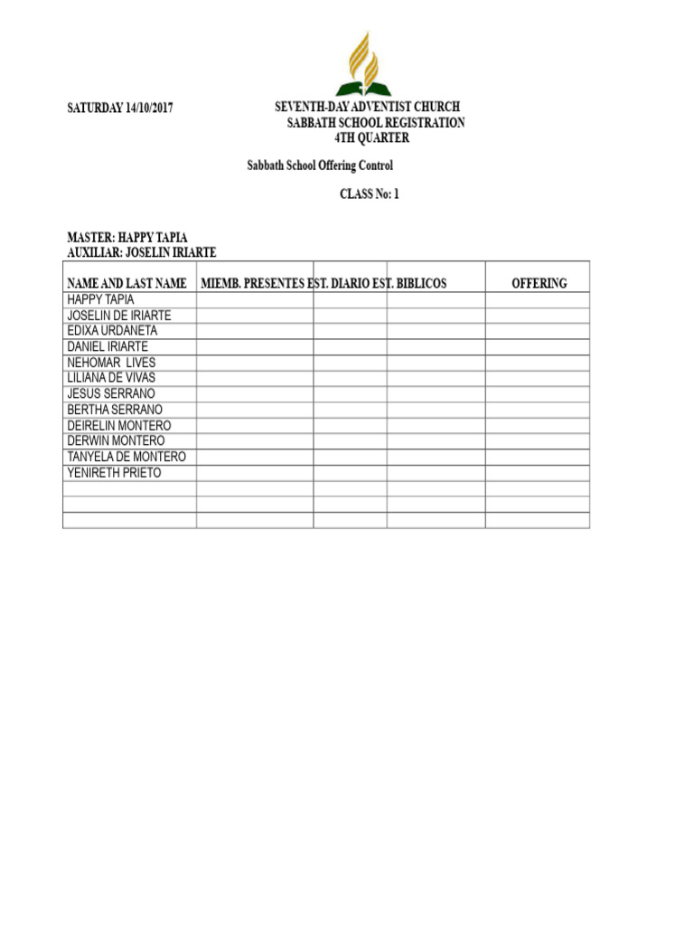 Sabbath School Control Format | PDF | Seventh Day Adventist Church ...