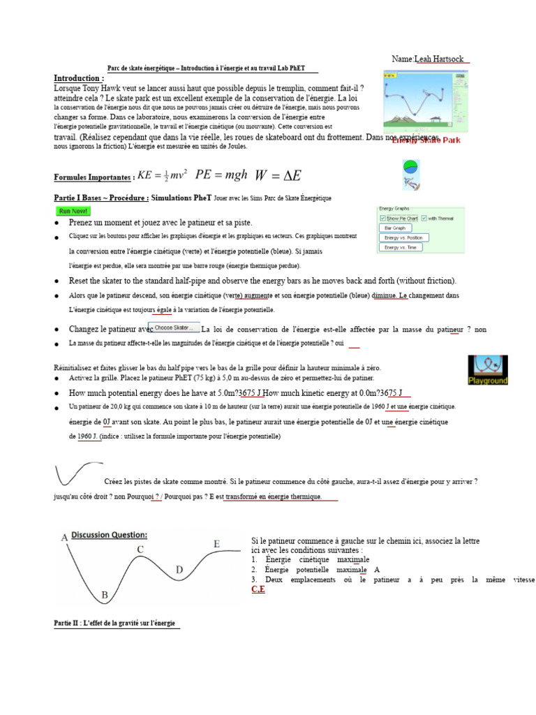 Conservation de l'énergie au skate park | PDF | Friction | Physique