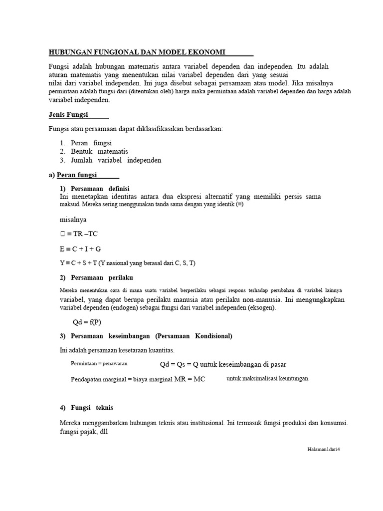 Hubungan Fungsi Dan Model Ekonomi | PDF