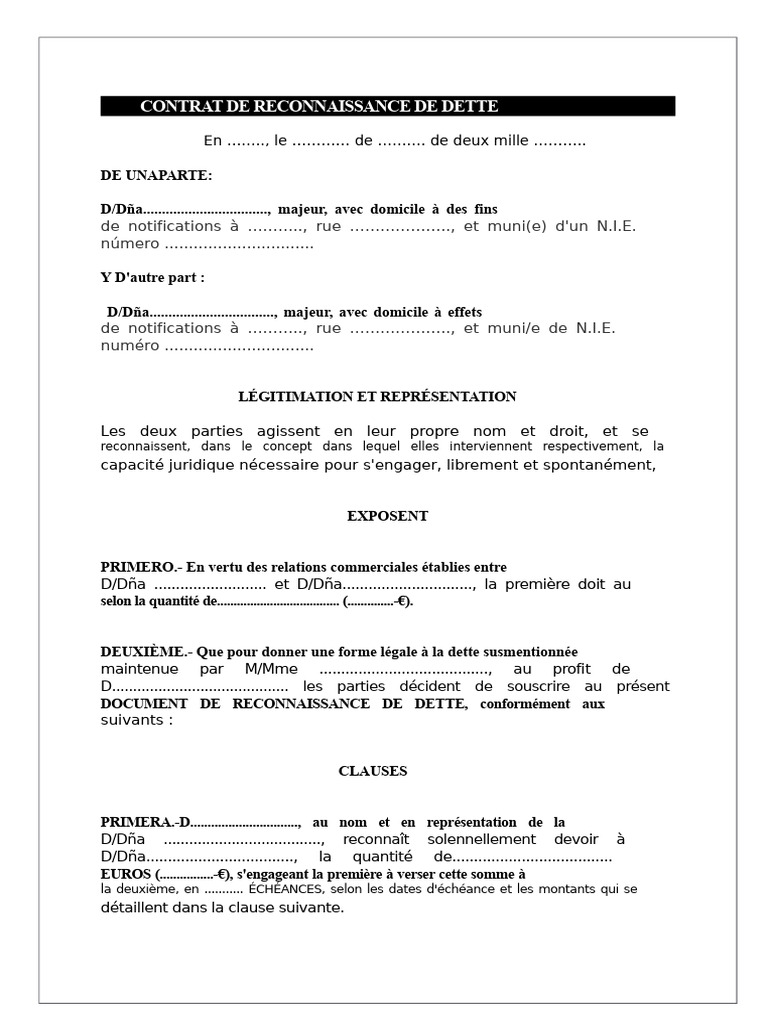 Contrat de Reconnaissance de Dette | PDF | Dettes | euro
