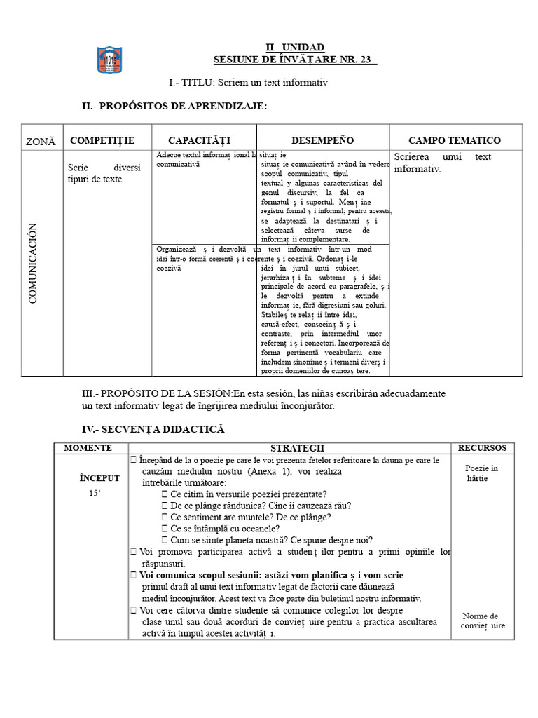 SESION Scriem Un Text Informativ | PDF