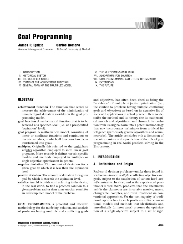 Goal Programming | PDF | Mathematical Optimization | Linear Programming