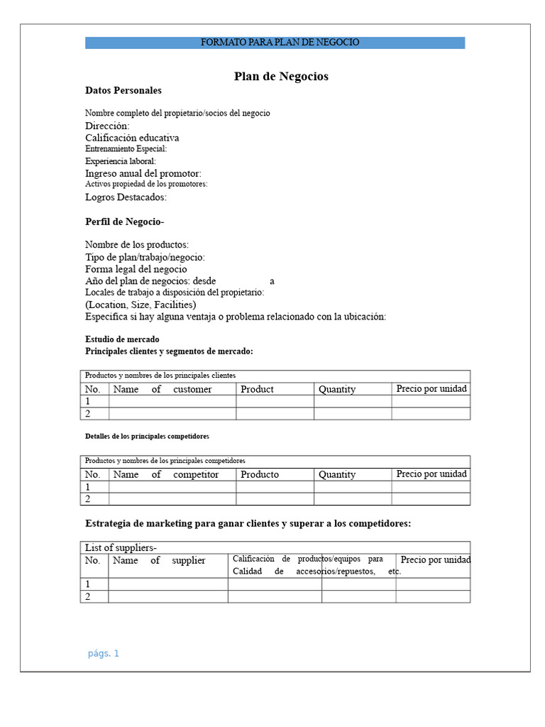 3 Formato de Plan de Negocios | PDF | Investigación de mercado | Plan ...