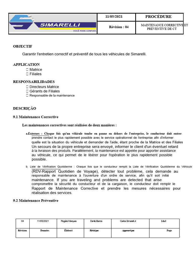 Maintenance Corrective et Préventive CT | PDF | Pneumatique (véhicule ...