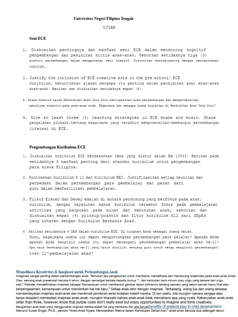 Kurikulum ECE dan Ujian Seni ECE Semester 2 | PDF