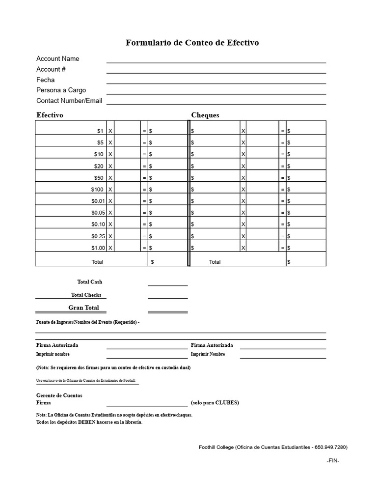 Cash Count Form PDF | PDF