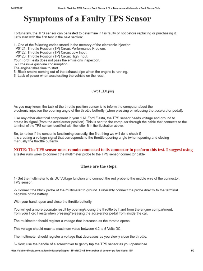 Test TPS Sensor Ford Fiesta 1.6L Guide | PDF | Throttle | Electrical ...
