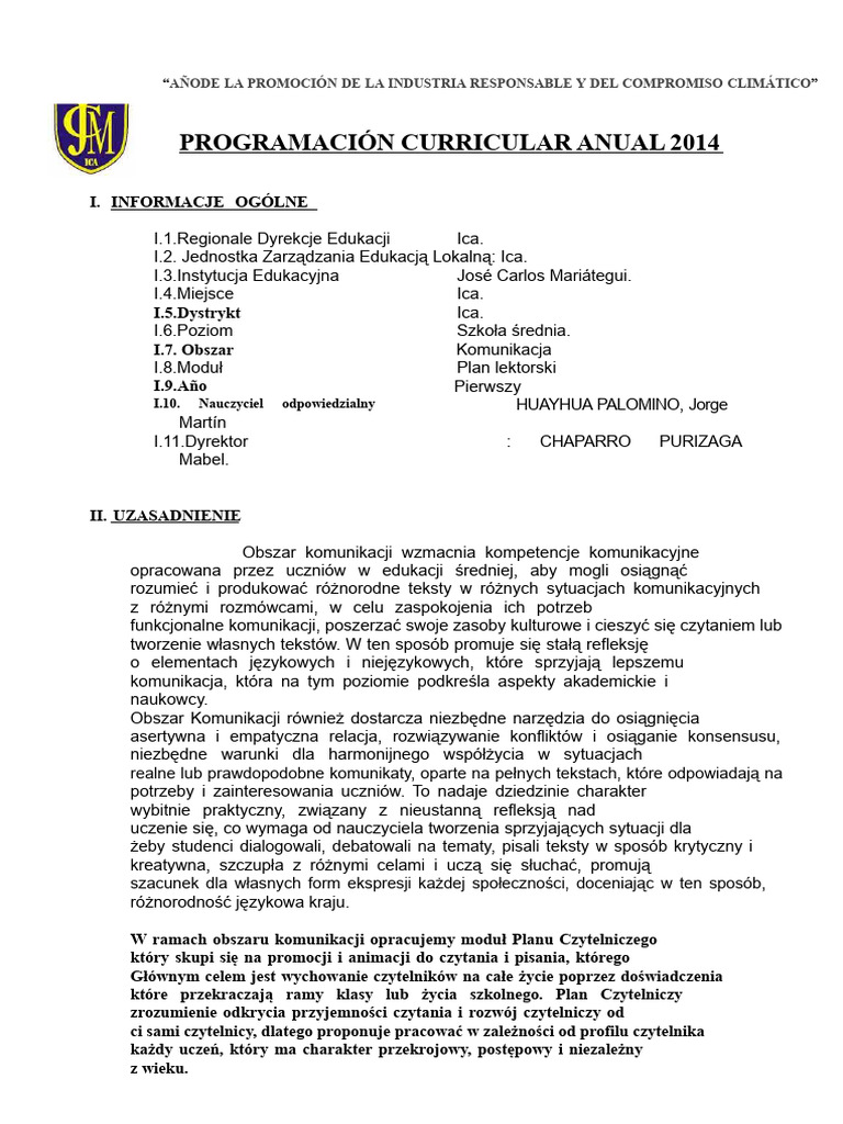 Roczny Program Pierwszego Roku (Plan Czytelniczy) | PDF