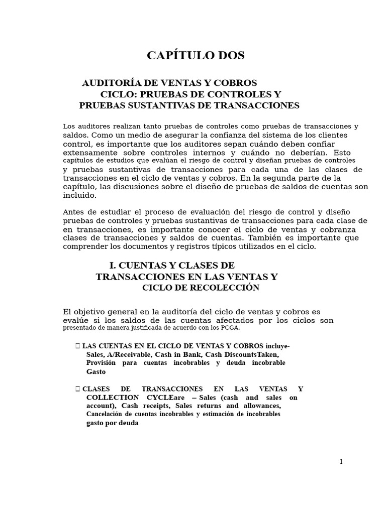 Auditoría del Ciclo de Ventas y Cobros | PDF | Contabilidad financiera ...