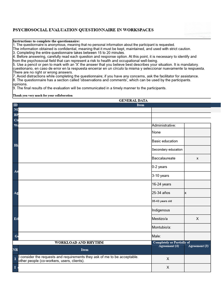 Questionnaire-Psychosocial Risks | PDF | Risk | Social Psychology