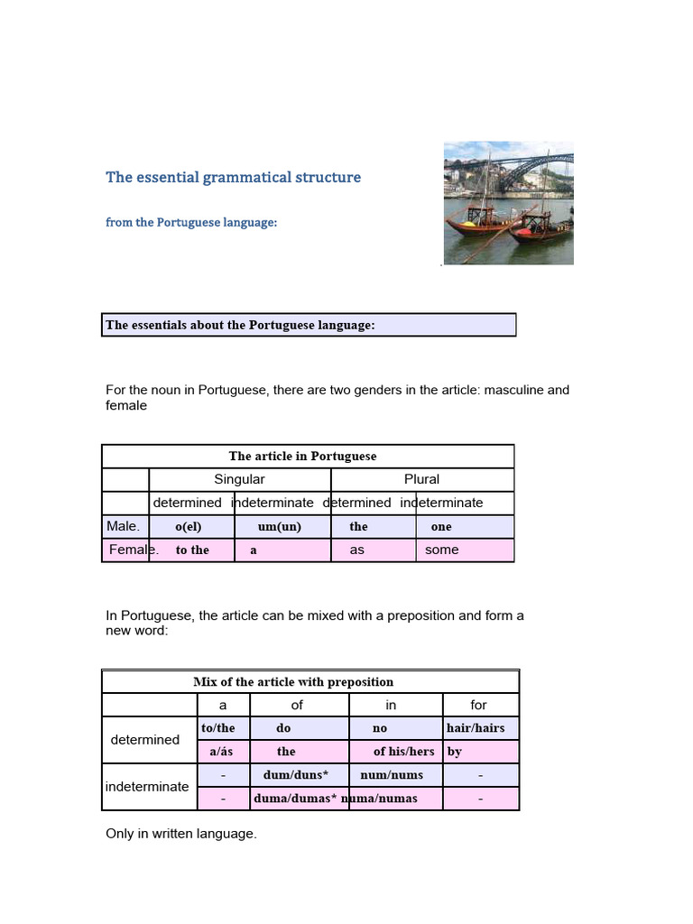 Summary of Portuguese Grammar | PDF | Grammatical Gender | Syntactic ...