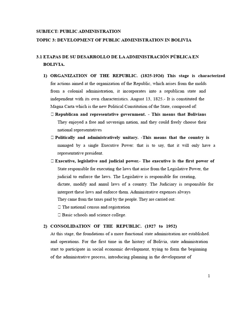 Theme 3 Development of Public Administration in Bolivia | PDF ...