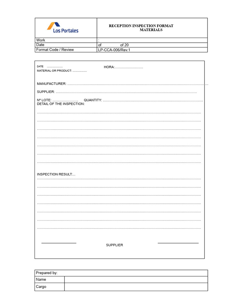 Materials Reception Inspection Format | PDF
