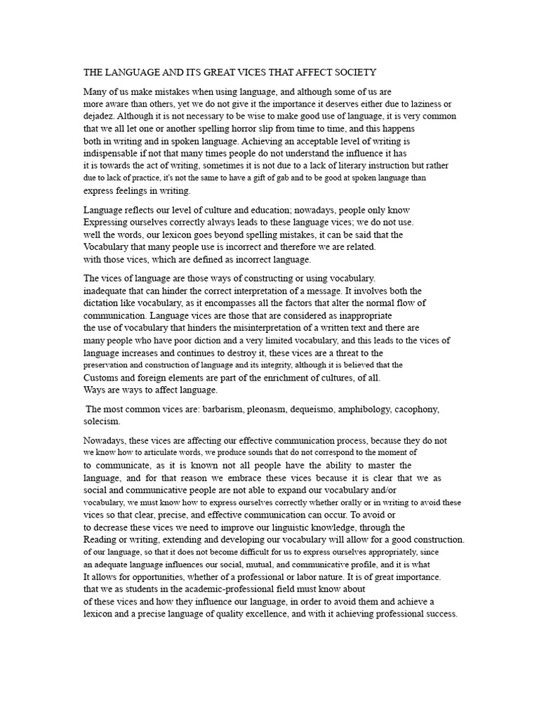 Language Vices Impacting Communication | PDF | Vocabulary | Communication