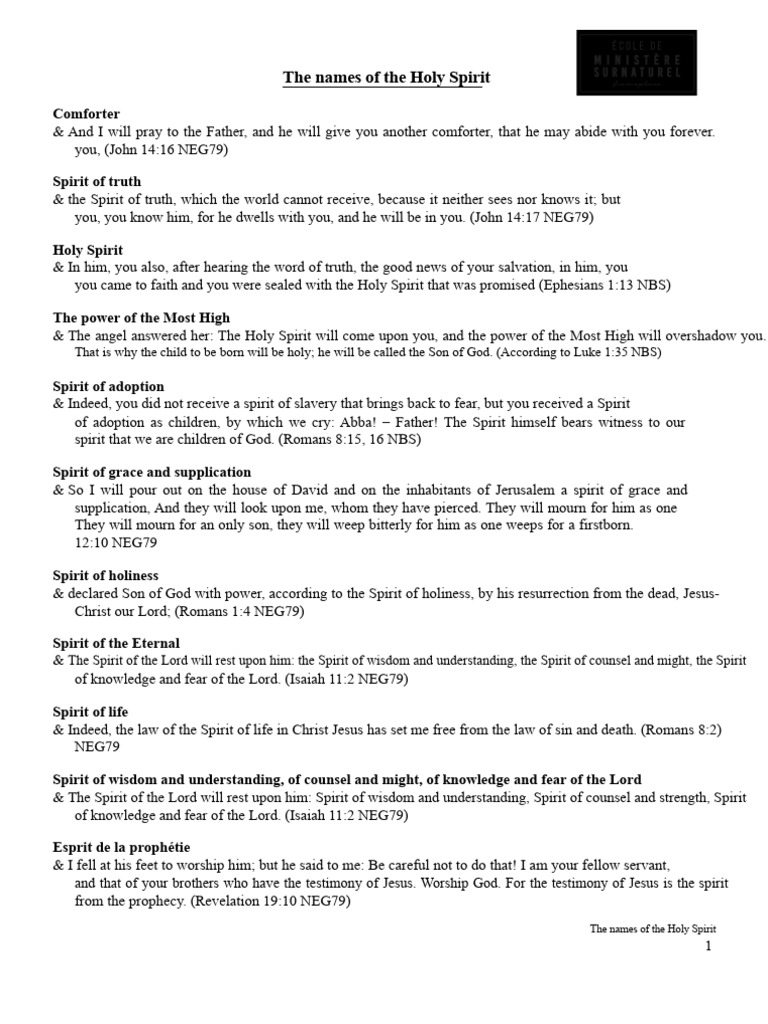 The Names of The Holy Spirit | PDF | Jesus | Holy Spirit