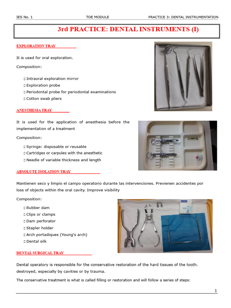 Dental Instrumentation Practice Guide | PDF | Dentistry | Dental Composite