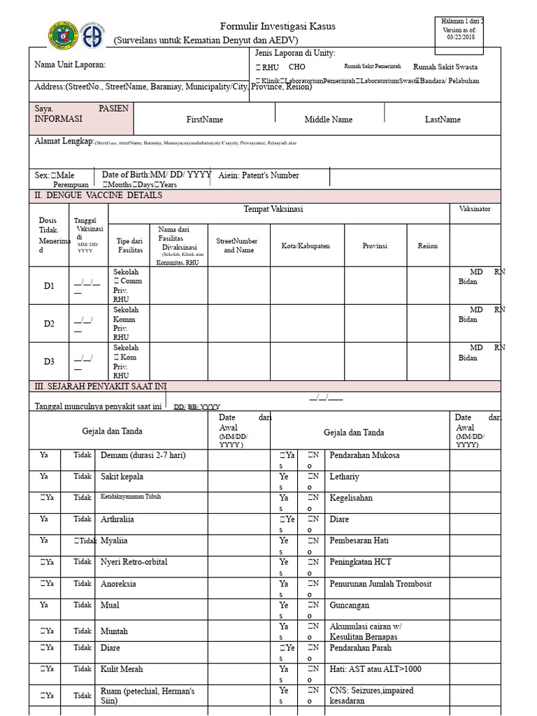 Formulir Investigasi Kasus Dengue | PDF