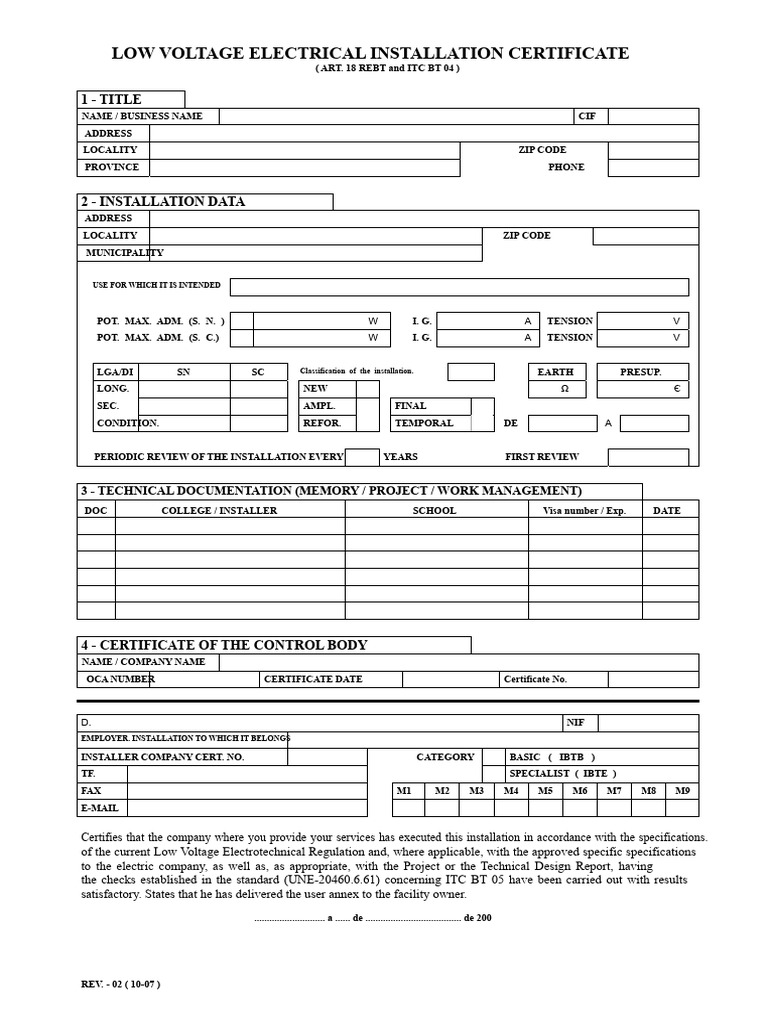 Electrical Installation Certificate (Bulletin) For Asturias | PDF ...