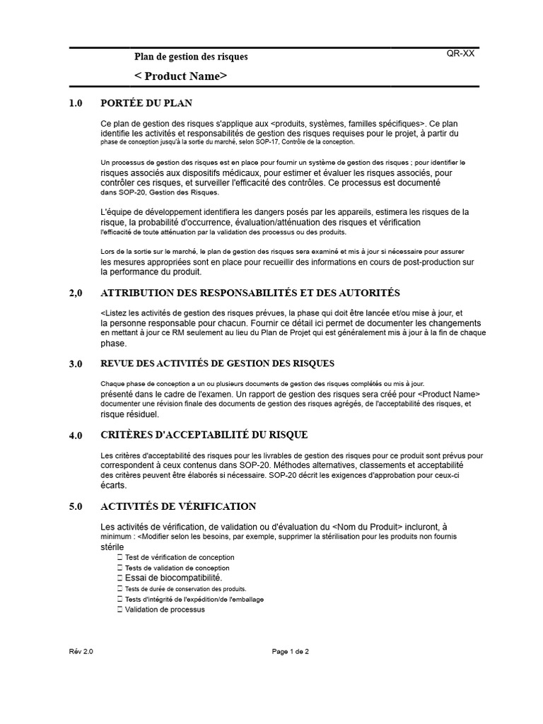Plan de gestion des risques produit | PDF | Risque | Gestion des risques