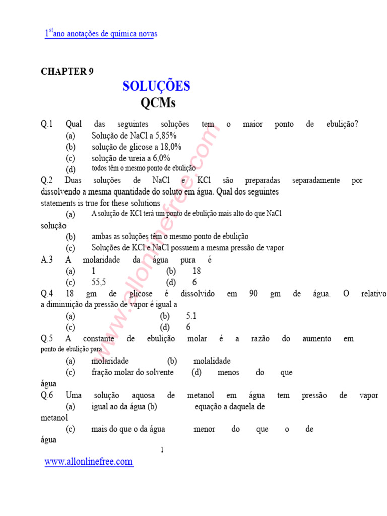 Questões de Química sobre Soluções | PDF | Solubilidade | Substancias ...