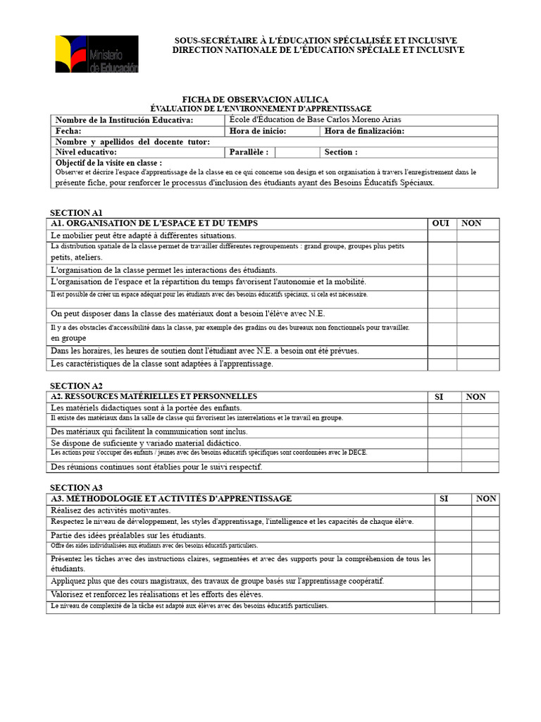 Évaluation de l'Espace d'Apprentissage Inclusif | PDF | Apprentissage ...