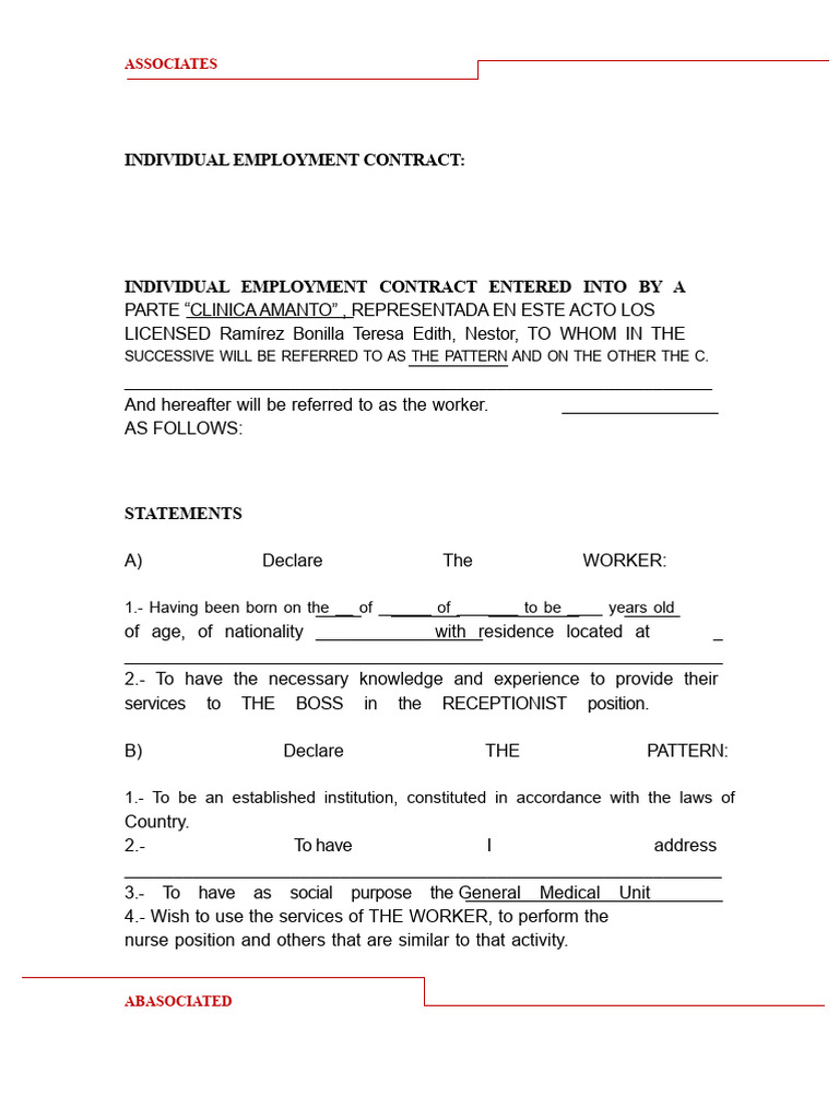 Individual Employment Contract | PDF | Working Time | Employment
