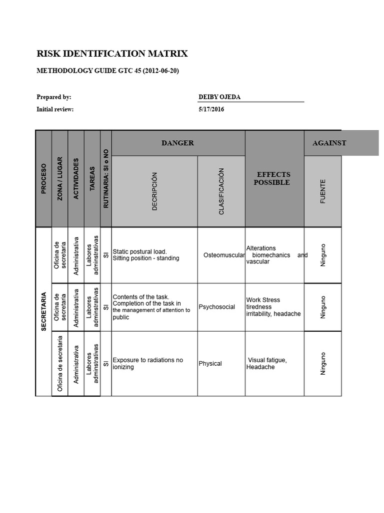 Risk Identification Matrix Guide | PDF | Radiation | Risk